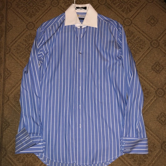 Mens Dress Shirt Labiyeur Slim Fit French Cuff Spread Collar Blue//White Striped